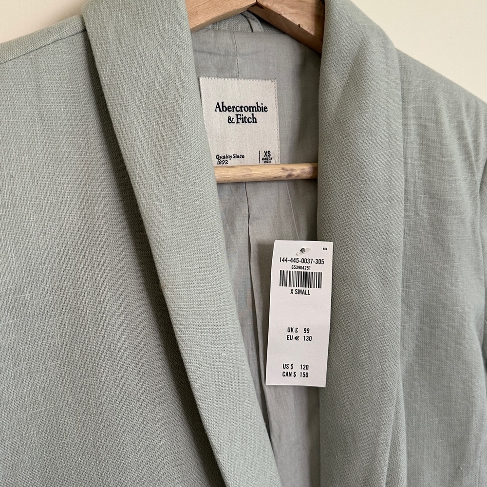 NWT Abercrombie & Fitch Linen Cotton Blend Blazer - Light Sage Green size XS - Picture 2 of 15